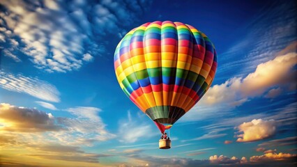 Fototapeta premium Hot air balloon soaring gracefully through the sky , adventure, freedom, travel, journey, colorful, leisure, recreational, aerial