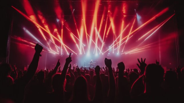 crowd partying stage lights live concert summer music festival