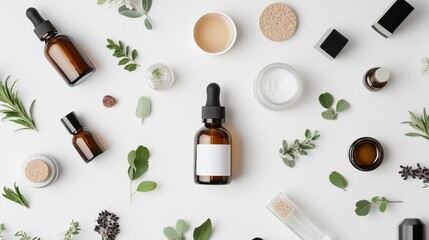 Minimalist Skincare Routine: Flat Lay of Essential Products on White Background