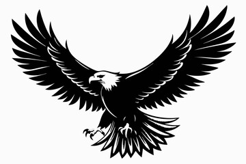 Flying Bald Eagle black and white Silhouette vector, A Bald Eagle black Silhouette Vector isolated on a white background