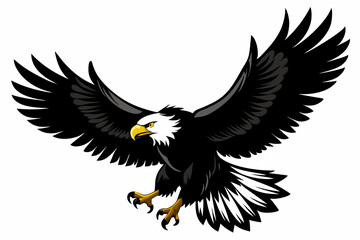 Flying Bald Eagle black and white Silhouette vector, A Bald Eagle black Silhouette Vector isolated on a white background