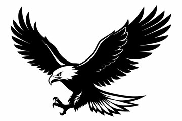 Obraz premium Flying Bald Eagle black and white Silhouette vector, A Bald Eagle black Silhouette Vector isolated on a white background