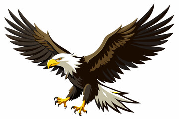 Obraz premium Flying Bald Eagle black and white Silhouette vector, A Bald Eagle black Silhouette Vector isolated on a white background