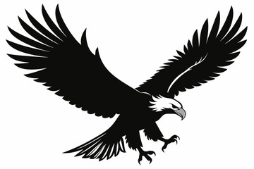 Flying Bald Eagle black and white Silhouette vector, A Bald Eagle black Silhouette Vector isolated on a white background