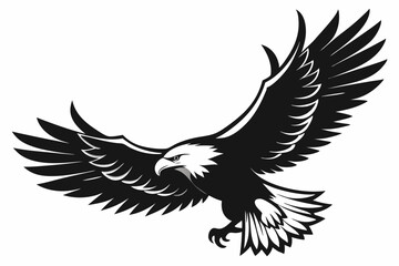 Obraz premium Flying Bald Eagle black and white Silhouette vector, A Bald Eagle black Silhouette Vector isolated on a white background
