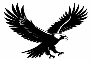 Flying Bald Eagle black and white Silhouette vector, A Bald Eagle black Silhouette Vector isolated on a white background