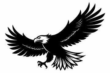 Obraz premium Flying Bald Eagle black and white Silhouette vector, A Bald Eagle black Silhouette Vector isolated on a white background