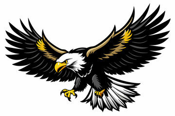 Fototapeta premium Flying Bald Eagle black and white Silhouette vector, A Bald Eagle black Silhouette Vector isolated on a white background