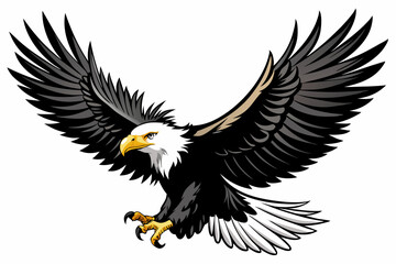 Flying Bald Eagle black and white Silhouette vector, A Bald Eagle black Silhouette Vector isolated on a white background