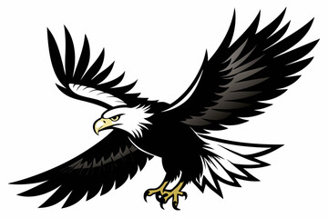 Flying Bald Eagle black and white Silhouette vector, A Bald Eagle black Silhouette Vector isolated on a white background