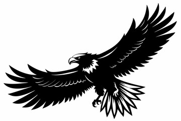 Obraz premium Flying Bald Eagle black and white Silhouette vector, A Bald Eagle black Silhouette Vector isolated on a white background