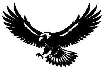 Flying Bald Eagle black and white Silhouette vector, A Bald Eagle black Silhouette Vector isolated on a white background