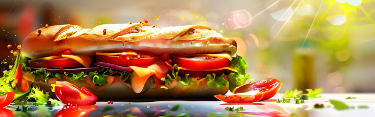 Generate a vibrant, enticing digital image showcasing a sandwich light in background