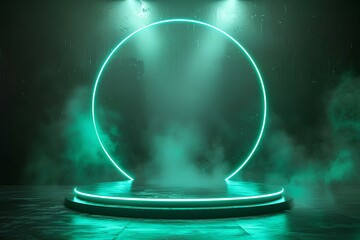 An illuminated circle in the middle of a stage