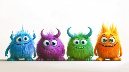 Obraz premium Four Colorful Furry Monsters Smiling