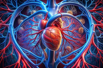 A detailed diagram revealing the intricate network of blood vessels and chambers within the human heart's systolic and diastolic phases.
