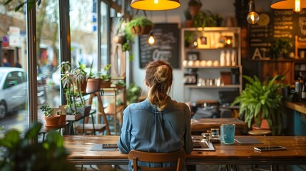 Person Transitioning from Home Office to Stylish Caf,Symbolizing Remote Work Flexibility