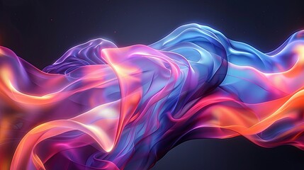 Fluid 3D geometric shape for poster design. Black abstract form and colorful lines in glass morphism style. Vector template design