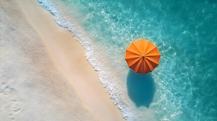 Obraz premium Stunning Aerial View of Vibrant Beach Umbrella in Turquoise Paradise