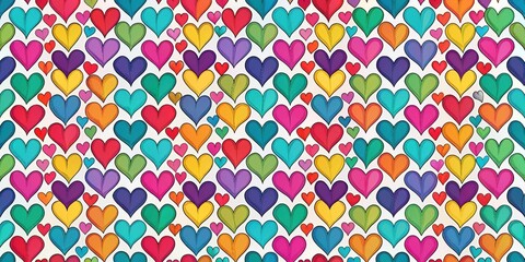 Seamless pattern of colorful hearts, love, romance, Valentine's Day, abstract, background, decoration, design, cute, repeat