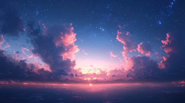 A peaceful evening sky with transparent clouds barely visible as they drift across the fading light.