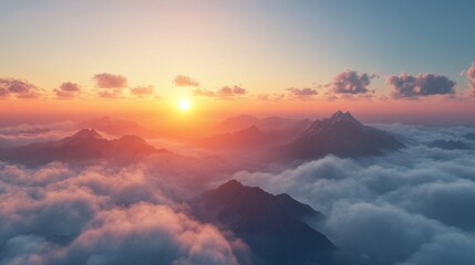 Serene Sunrise: Misty Mountain Range at Dawn 1