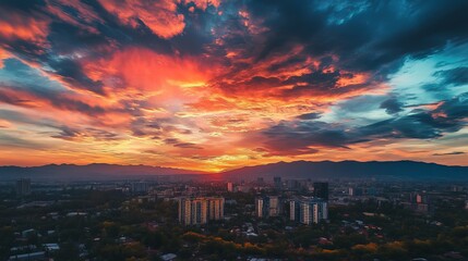 Obraz premium Dramatic Sunset Paints City Skyline with Vibrant Hues
