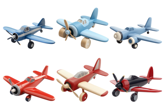 Colorful toy airplanes isolated on transparent background