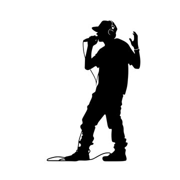 black silhouette rapper singing into microphone clip art preview