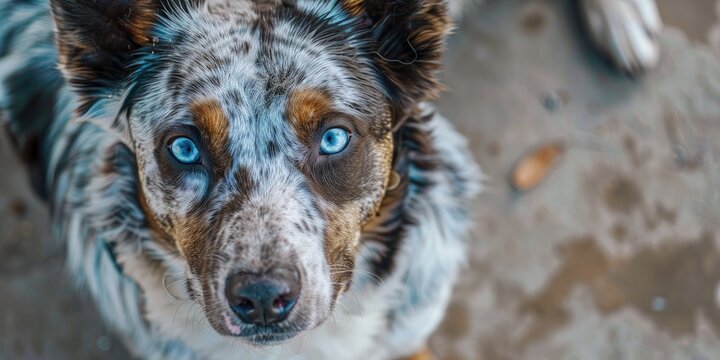 Merle-Coated Koolie Dog with Sectoral Heterochromia in Blue Eyes