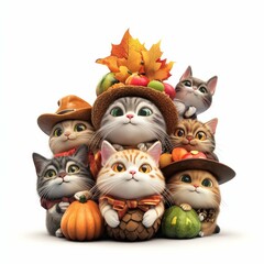 Obraz premium Cute Cats Celebrating Autumn.