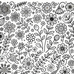 Fototapeta premium floral folk pattern line drawing illustration coloring page background 