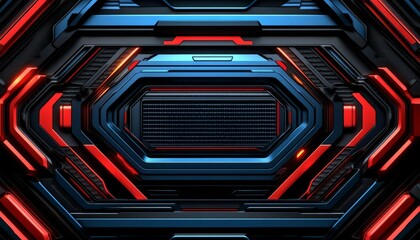 Abstract Metallic Background with Red and Blue Geometric Shapes
