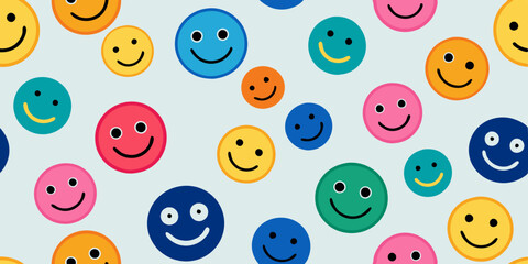 Fototapeta premium Happy smile faces seamless pattern in trendy Colorful style