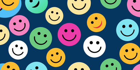 Happy smile faces seamless pattern in trendy  Colorful style