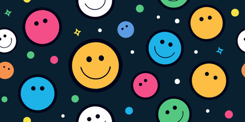 Happy smile faces seamless pattern in trendy  Colorful style