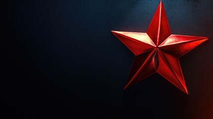 A red star with a metallic finish, glowing against a dark background. The strong contrast provides clear space for text.