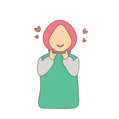Vector of a happy Muslim child with a heart icon. suitable for children's book illustrations.
