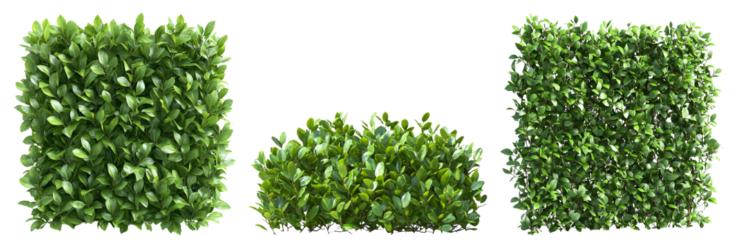 Trimmed hedges in different shapes isolated on transparent background