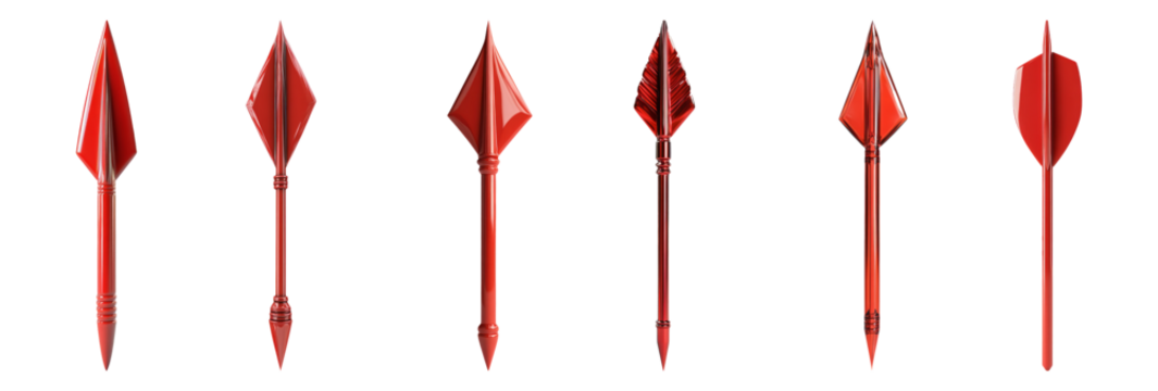 Red arrows in various styles isolated on transparent background - Powered by Adobe