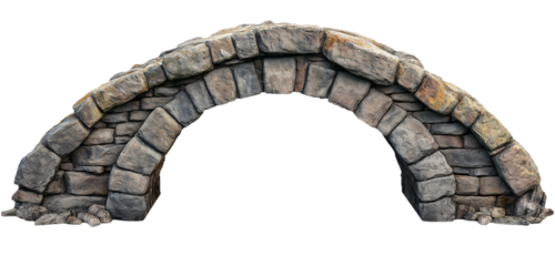 Rustic Stone Arch Bridge Isolated on Transparent Background, Ideal for Architectural, Historical, and Medieval-Themed Designs
