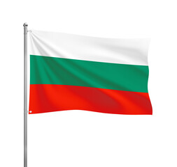Bulgaria flag waving in the wind on a silver pole, isolated on transparent background