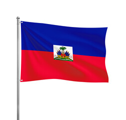 Haiti flag waving in the wind on a silver pole, isolated on transparent background