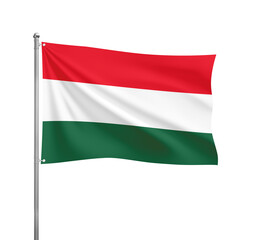 Hungary flag waving in the wind on a silver pole, isolated on transparent background