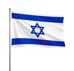 Israel flag waving in the wind on a silver pole, isolated on transparent background