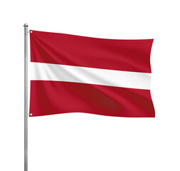 Latvia flag waving in the wind on a silver pole, isolated on transparent background