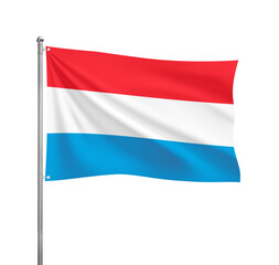 Luxembourg flag waving in the wind on a silver pole, isolated on transparent background