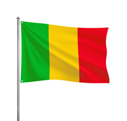 Mali flag waving in the wind on a silver pole, isolated on transparent background