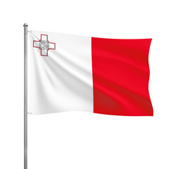 Malta flag waving in the wind on a silver pole, isolated on transparent background