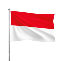 Monaco flag waving in the wind on a silver pole, isolated on transparent background